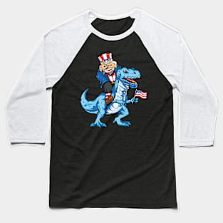 Uncle Sam Griddy Dance Riding Dinosaur T Rex Baseball T-Shirt